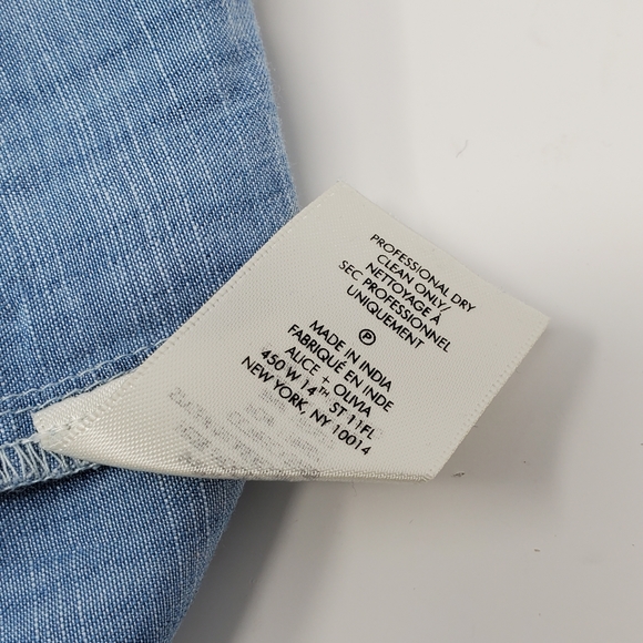 ALICE + OLIVIA BENNY FRAYED ANKLE WIDE LEG CHAMBRAY PANTS - Picture 12 of 12